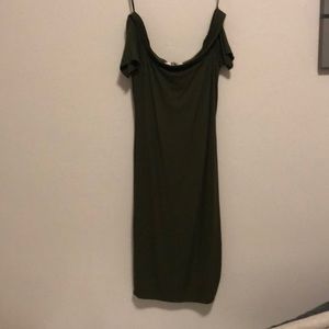Olive green bodycon off the shoulder dress